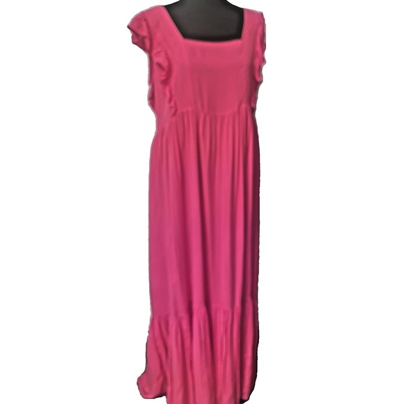CeCe Bright Pink Maxi Dress XL Ruffle Tiered Sleeveless Flutter Summer Wedding - Picture 3 of 6